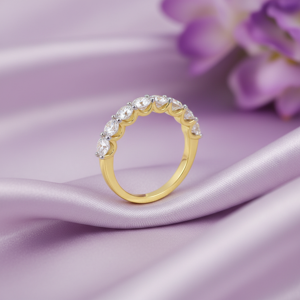 Yellow Gold Half Eternity Band - Lavender Silk Angled